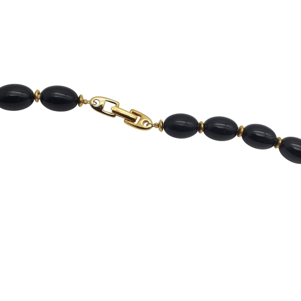 Napier Black & Gold Beaded Necklace Acrylic Graduated‎ Barrel Beads MCM 1960s - Picture 7 of 10